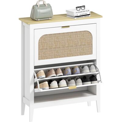 OEM Meuble À Chaussures 14 Paires Bohème Avec 2 Tiroirs Rabattables, Portes Effet Cannage Rotin, 80 X 24 X 95,5 Cm, Blanc - Publicité OEM Meuble À Chaussures 14 Paires Bohème Avec 2 Tiroirs Rabattables, Portes Effet Cannage Rotin, 80 X 24 X 95,5 Cm, Blanc - Publicité