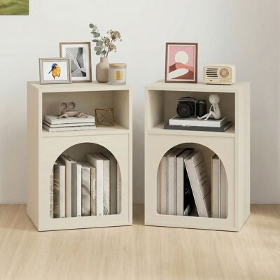 OEM Lot De 2 Tables De Chevet, Table De Nuit Avec Compartiments Ouverts, Design Arqué, 40 X 30 X 60 Cm, Crème - Publicité OEM Lot De 2 Tables De Chevet, Table De Nuit Avec Compartiments Ouverts, Design Arqué, 40 X 30 X 60 Cm, Crème - Publicité