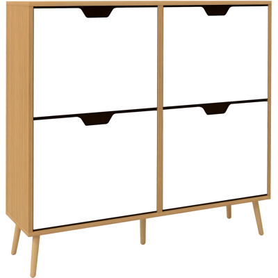 OEM Meuble À Chaussures 4 Abattants 16 Paires Avec Étagère Réglable Pieds En Bois De Pin 95 X 26 X 95 Cm Naturel - Publicité OEM Meuble À Chaussures 4 Abattants 16 Paires Avec Étagère Réglable Pieds En Bois De Pin 95 X 26 X 95 Cm Naturel - Publicité