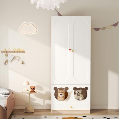 OEM Armoire Enfant Avec Penderie, Panier Pour Chat, Panneaux Laqués Et Aggloméré, Poignées En Céramique Colorée, Coloris Blanc Et Bois Naturel, 80×50×200 Cm, Idéale Pour Une Chambre. Publicité OEM Armoire Enfant Avec Penderie, Panier Pour Chat, Panneaux Laqués Et Aggloméré, Poignées En Céramique Colorée, Coloris Blanc Et Bois Naturel, 80×50×200 Cm, Idéale Pour Une Chambre. Publicité