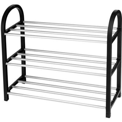 OEM Étagère À Chaussures - 3 Niveaux - Plastique + Aluminium - Noir + Argent - Bricolage - Publicité OEM Étagère À Chaussures - 3 Niveaux - Plastique + Aluminium - Noir + Argent - Bricolage - Publicité