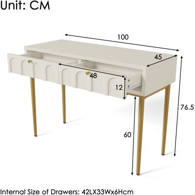 ALLAUVE Table De Toilette Blanche Crème Avec 2 Tiroirs, 76,5 Cm De Hauteur, Commode De Chambre À Coucher, Buffet De Rangement Blanc, Meuble À Tiroirs Pour Pièce - H76,5 X L100 X P45 Cm - Publicité ALLAUVE Table De Toilette Blanche Crème Avec 2 Tiroirs, 76,5 Cm De Hauteur, Commode De Chambre À Coucher, Buffet De Rangement Blanc, Meuble À Tiroirs Pour Pièce - H76,5 X L100 X P45 Cm - Publicité