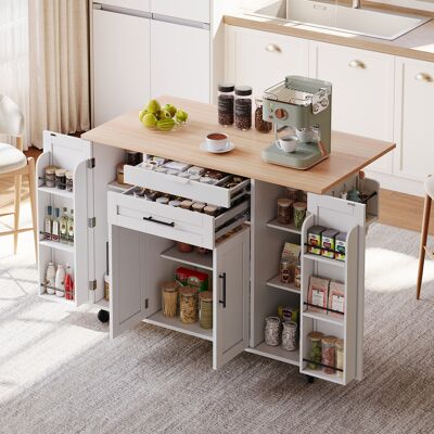 ACKERMAN Îlot De Cuisine Mobile 120×45cm Plan Extensible 70cm, Tiroir Couverts, Étagères Réglables, Porte-épices/serviettes, Idéal Cuisine/salon - Publicité ACKERMAN Îlot De Cuisine Mobile 120×45cm Plan Extensible 70cm, Tiroir Couverts, Étagères Réglables, Porte-épices/serviettes, Idéal Cuisine/salon - Publicité