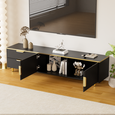 MIDUODUO Armoire Tv,panneau Bas,structure Sculptée,poignées Et Pieds Dorés,meuble Tv Dans Le Salon - Publicité MIDUODUO Armoire Tv,panneau Bas,structure Sculptée,poignées Et Pieds Dorés,meuble Tv Dans Le Salon - Publicité