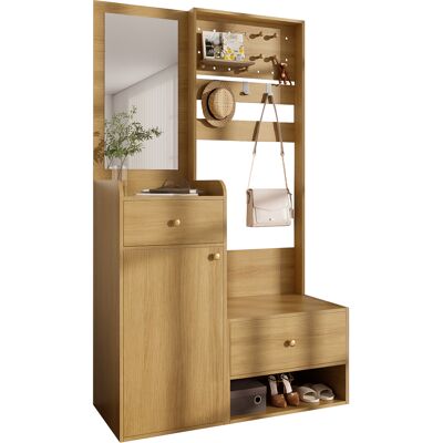 ACKERMAN Armoire Compacte, Étagère D'Entrée Multifonctionnelle Et Moderne – Élégant Meuble De Rangement Couleur Bois Avec Miroir, Crochets Réglables Et Étagères Spacieuses Pour Chaussures, Manteaux Et Petits O - Publicité ACKERMAN Armoire Compacte, Étagère D'Entrée Multifonctionnelle Et Moderne – Élégant Meuble De Rangement Couleur Bois Avec Miroir, Crochets Réglables Et Étagères Spacieuses Pour Chaussures, Manteaux Et Petits O - Publicité