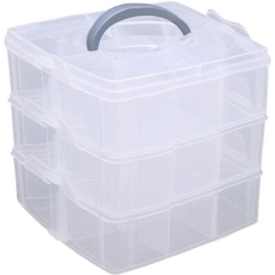 OEM Boite De Rangement Transparente 3 Niveaux Superposables En Plastique,boîte De Tri Avec Poignée,maximum 18 Compartiments - Publicité OEM Boite De Rangement Transparente 3 Niveaux Superposables En Plastique,boîte De Tri Avec Poignée,maximum 18 Compartiments - Publicité