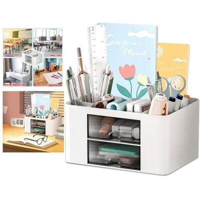 HONORNIC Organisateur De Bureau - Blanc - 5 Compartiments - 2 Tiroirs - Plastique Épais - Multifonctionnel - Publicité HONORNIC Organisateur De Bureau - Blanc - 5 Compartiments - 2 Tiroirs - Plastique Épais - Multifonctionnel - Publicité