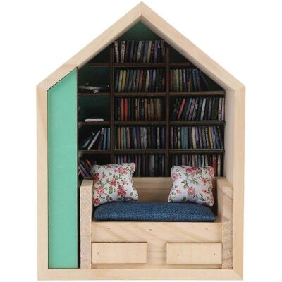 FLAMMKRAFT Mini Bibliothèque Miniature En Bois Faite Main, Modèle De Maison Avec Petits Coussins, Décoration Amusante Pour Mini Bibliothèque. Publicité FLAMMKRAFT Mini Bibliothèque Miniature En Bois Faite Main, Modèle De Maison Avec Petits Coussins, Décoration Amusante Pour Mini Bibliothèque. Publicité