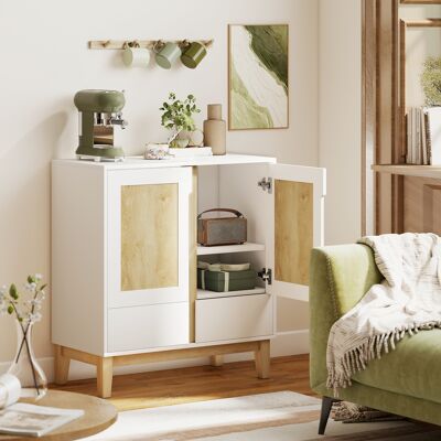 OEM Buffet. Meuble De Rangement Avec 2 Portes. 2 Tiroirs Et Étagère Réglable. 80 X 40 X 86 Cm. Blanc Et Chêne - Publicité OEM Buffet. Meuble De Rangement Avec 2 Portes. 2 Tiroirs Et Étagère Réglable. 80 X 40 X 86 Cm. Blanc Et Chêne - Publicité