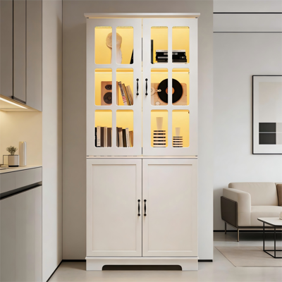 MIDUODUO Meuble Haut 80x38x180 Cm Style Campagne Blanc,2 Grilles Verre,2 Portes Pleines Et 5 Étagères Pour Salon Et Cuisine. Publicité MIDUODUO Meuble Haut 80x38x180 Cm Style Campagne Blanc,2 Grilles Verre,2 Portes Pleines Et 5 Étagères Pour Salon Et Cuisine. Publicité