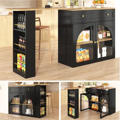 ACKERMAN Table De Bar Extensible Avec Rangement (138-204x39x104 Cm), Table Pivotante 360°, Table De Bar Mobile, Table Haute, Îlot De Cuisine, Buffet Avec Étagères Et Verre, Noir - Publicité ACKERMAN Table De Bar Extensible Avec Rangement (138-204x39x104 Cm), Table Pivotante 360°, Table De Bar Mobile, Table Haute, Îlot De Cuisine, Buffet Avec Étagères Et Verre, Noir - Publicité