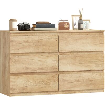 Commode - Homcom - 6 Tiroirs Meuble Rangement Épuré Style Moderne Chambre Salon - Bois - 120x39x75cm - Chêne - Publicité Commode - Homcom - 6 Tiroirs Meuble Rangement Épuré Style Moderne Chambre Salon - Bois - 120x39x75cm - Chêne - Publicité