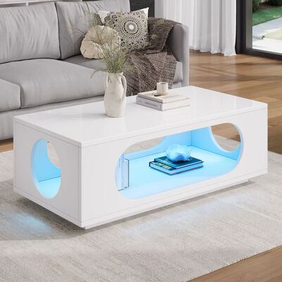 ACKERMAN Table Basse Avec Éclairage Led (contrôlable Via Application), 100 X 50 X 35 Cm, En Mdf, Charge Maximale 30 Kg, Finition Brillante, Table Basse Ajourée, Table D'Appoint Avec Grand Espace De Rangement, - Publicité ACKERMAN Table Basse Avec Éclairage Led (contrôlable Via Application), 100 X 50 X 35 Cm, En Mdf, Charge Maximale 30 Kg, Finition Brillante, Table Basse Ajourée, Table D'Appoint Avec Grand Espace De Rangement, - Publicité