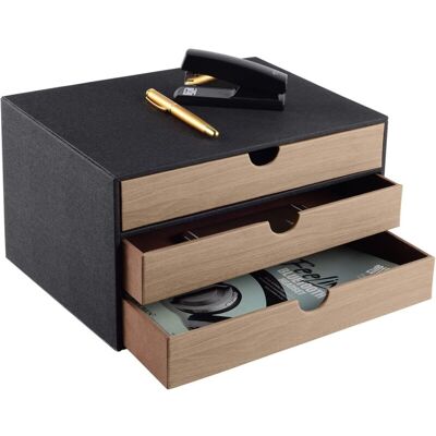 ENLENK Organiseur De Bureau En Cuir Pu Noir Avec 3 Tiroirs. Publicité ENLENK Organiseur De Bureau En Cuir Pu Noir Avec 3 Tiroirs. Publicité