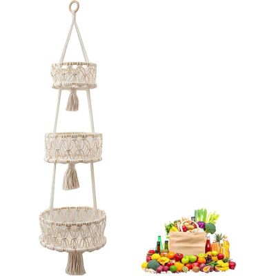 OEM 1 Panier Suspendu En Macramé, 3 Niveaux, Corde En Coton, Design Bohème, Pour Cuisine Et Salon - Publicité OEM 1 Panier Suspendu En Macramé, 3 Niveaux, Corde En Coton, Design Bohème, Pour Cuisine Et Salon - Publicité