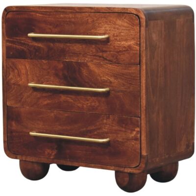 ACKERMAN Commode 3 Tiroirs Arrondie En Bois Massif, Brun - Publicité ACKERMAN Commode 3 Tiroirs Arrondie En Bois Massif, Brun - Publicité