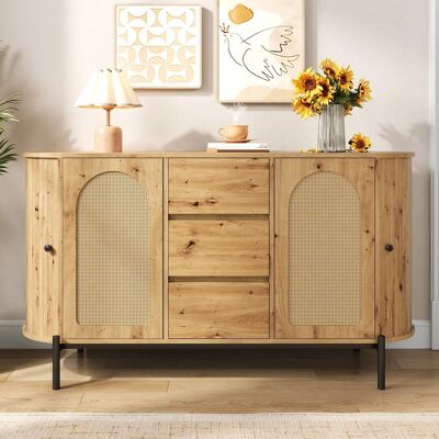 SANS MARQUE Buffet Moderne En Rotin, Portes Coulissantes, Étagères Réglables, Effet Bois, Pieds Métalliques, Meuble De Rangement-naturel - Publicité SANS MARQUE Buffet Moderne En Rotin, Portes Coulissantes, Étagères Réglables, Effet Bois, Pieds Métalliques, Meuble De Rangement-naturel - Publicité