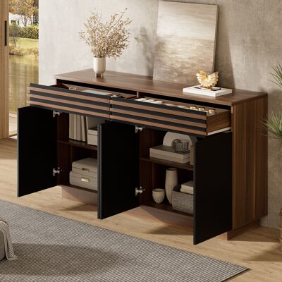 LEMONBEST Buffet 4 Portes 2 Tiroirs Avec Étagères Réglables, Meuble De Rangement, 150 X 40 X 85 Cm, Mdf, Brun Et Noir - Publicité LEMONBEST Buffet 4 Portes 2 Tiroirs Avec Étagères Réglables, Meuble De Rangement, 150 X 40 X 85 Cm, Mdf, Brun Et Noir - Publicité