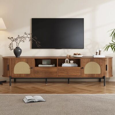 SANS MARQUE Meuble Tv Ovale En Noyer, Portes Coulissantes, Portes Et Tiroirs, Effet Bois, Pieds Métalliques, Meuble De Salon Multi Rangement - Publicité SANS MARQUE Meuble Tv Ovale En Noyer, Portes Coulissantes, Portes Et Tiroirs, Effet Bois, Pieds Métalliques, Meuble De Salon Multi Rangement - Publicité