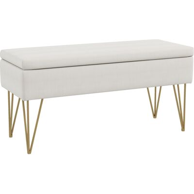 OEM Banc Banquette Coffre De Rangement 2 En 1 En Tissu Avec Pieds Épingle En Acier Doré 100 X 40 X 49 Cm Crème - Publicité OEM Banc Banquette Coffre De Rangement 2 En 1 En Tissu Avec Pieds Épingle En Acier Doré 100 X 40 X 49 Cm Crème - Publicité