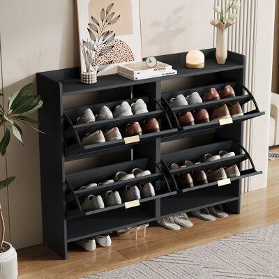 ACKERMAN Meuble À Chaussures Moderne Avec 4 Compartiments Rabattables, Étagère À Chaussures Autoportante, Étagères Ouvertes, Convient Pour Une Entrée Ou Un Couloir, Noir, Dimensions : L 110/h 90/p 24 Cm (ancie - Publicité ACKERMAN Meuble À Chaussures Moderne Avec 4 Compartiments Rabattables, Étagère À Chaussures Autoportante, Étagères Ouvertes, Convient Pour Une Entrée Ou Un Couloir, Noir, Dimensions : L 110/h 90/p 24 Cm (ancie - Publicité