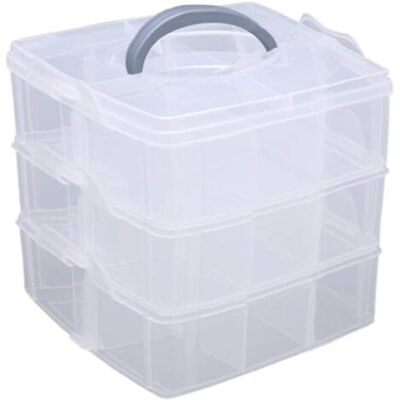 ABYSSE Boite De Rangement Transparente 3 Niveaux Superposables En Plastique,boîte De Tri Avec Poignée,maximum 18 Compartiments - Publicité ABYSSE Boite De Rangement Transparente 3 Niveaux Superposables En Plastique,boîte De Tri Avec Poignée,maximum 18 Compartiments - Publicité