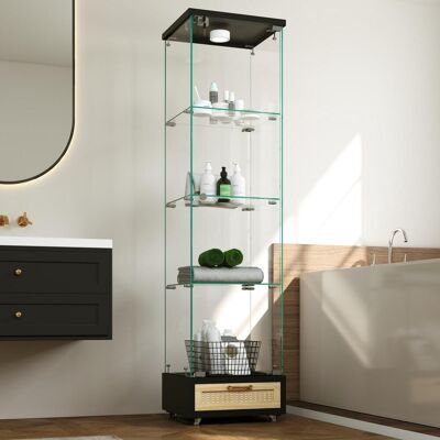 OEM Vitrine Moderne En Verre Avec Tiroirs, Éclairage Led Intégré, Bibliothèque En Verre Trempé, Meuble À Une Porte Et Quatre Étagères. Convient Pour Le Salon Et La Chambre, Noir - H 167 / L 42,5 / P 36,5 - Publicité OEM Vitrine Moderne En Verre Avec Tiroirs, Éclairage Led Intégré, Bibliothèque En Verre Trempé, Meuble À Une Porte Et Quatre Étagères. Convient Pour Le Salon Et La Chambre, Noir - H 167 / L 42,5 / P 36,5 - Publicité
