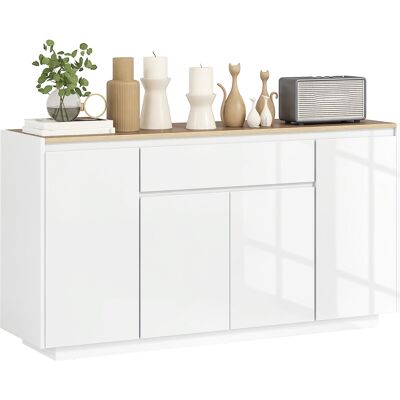 ARRIGONI Buffet De Cuisine Moderne Avec Tiroir Et 3 Placards Et Etageres Reglables 140x40x75 Cm Blanc - Publicité ARRIGONI Buffet De Cuisine Moderne Avec Tiroir Et 3 Placards Et Etageres Reglables 140x40x75 Cm Blanc - Publicité