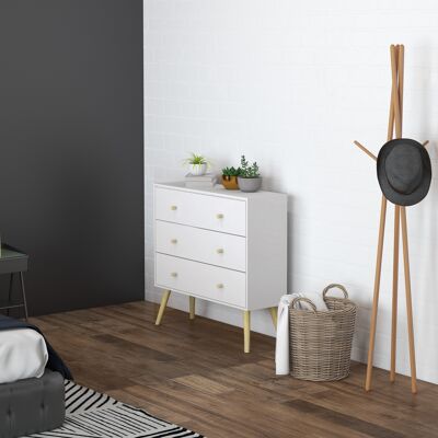 SANMINE HABITAT Commode 3 Tiroirs Design Scandinave Piètement Effilé Incliné Bois Pin Panneaux Blanc80 X 30 X 80 Cm Blanc - Publicité SANMINE HABITAT Commode 3 Tiroirs Design Scandinave Piètement Effilé Incliné Bois Pin Panneaux Blanc80 X 30 X 80 Cm Blanc - Publicité