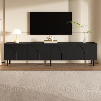 LIBERTÉ Meuble Tv 4 Portes Effet Ondulé 3d Avec Rangement-180x35x49cm-design Moderne-noir - Publicité LIBERTÉ Meuble Tv 4 Portes Effet Ondulé 3d Avec Rangement-180x35x49cm-design Moderne-noir - Publicité