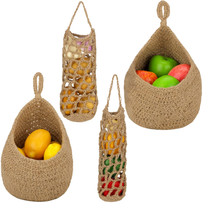 KAJFJAD Lot De 4 Paniers De Rangement Suspendus Pour Fruits Et Légumes, Organisation De La Cuisine, Style Bohème, Kaki - Publicité KAJFJAD Lot De 4 Paniers De Rangement Suspendus Pour Fruits Et Légumes, Organisation De La Cuisine, Style Bohème, Kaki - Publicité