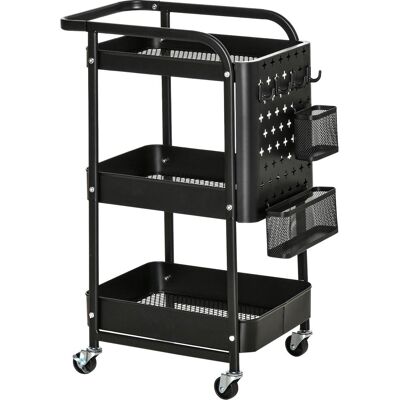 OEM Desserte Chariot De Rangement Pour Bureau En Métal Chariot De Service À Roulettes 3 Niveaux Avec 2 Range-couverts 4 Crochets Dim.51,5l X 32l X 75,6h Cm - Noir - Publicité OEM Desserte Chariot De Rangement Pour Bureau En Métal Chariot De Service À Roulettes 3 Niveaux Avec 2 Range-couverts 4 Crochets Dim.51,5l X 32l X 75,6h Cm - Noir - Publicité