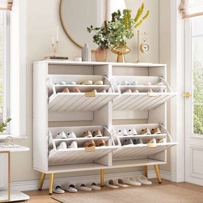 ACKERMAN Meuble À Chaussures Étroit À 4 Portes – Solution De Rangement Peu Encombrante Pour L'Entrée, Avec Dispositif Anti-basculement Et Séparateurs Réglables Pour Différents Types De Chaussures, Blanc, Dimen - Publicité ACKERMAN Meuble À Chaussures Étroit À 4 Portes – Solution De Rangement Peu Encombrante Pour L'Entrée, Avec Dispositif Anti-basculement Et Séparateurs Réglables Pour Différents Types De Chaussures, Blanc, Dimen - Publicité