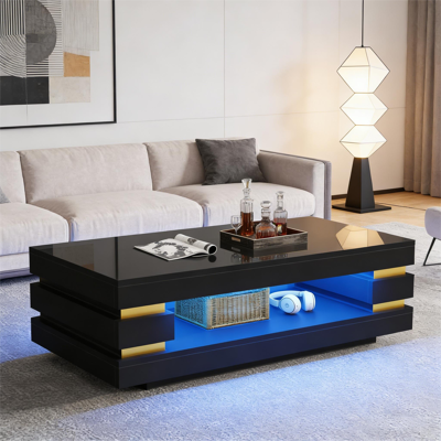 ACKERMAN Table Basse 100 X 50 X 35 Cm Avec Compartiment De Rangement Central, Table Basse/table À Thé Avec Éclairage Led Brillant, Idéale Pour Les Petits Appartements, En Aggloméré Noir. Publicité ACKERMAN Table Basse 100 X 50 X 35 Cm Avec Compartiment De Rangement Central, Table Basse/table À Thé Avec Éclairage Led Brillant, Idéale Pour Les Petits Appartements, En Aggloméré Noir. Publicité