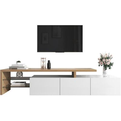 OEM Meuble Tv Au Design Moderne : Élégance Et Style, Espace De Rangement Pratique, Blanc Laqué, Aspect Bois, Étagères En Verre, Éclairage Led - Publicité OEM Meuble Tv Au Design Moderne : Élégance Et Style, Espace De Rangement Pratique, Blanc Laqué, Aspect Bois, Étagères En Verre, Éclairage Led - Publicité
