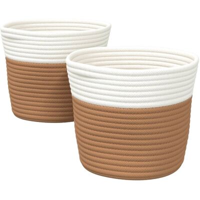 DESIGN IN Paniers De Rangement 2 Pcs Marron Et Blanc Ø24x18 Cm Coton - Publicité DESIGN IN Paniers De Rangement 2 Pcs Marron Et Blanc Ø24x18 Cm Coton - Publicité