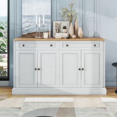 ALLAUVE Grand Meuble De Rangement Moderne Buffet 4 Portes 2 Tiroirs, 150 X 86 X 40 Cm (l/l/h) Blanc Ancien Et Bois Naturel, Idéal Pour Salle À Manger Et Salon - Publicité ALLAUVE Grand Meuble De Rangement Moderne Buffet 4 Portes 2 Tiroirs, 150 X 86 X 40 Cm (l/l/h) Blanc Ancien Et Bois Naturel, Idéal Pour Salle À Manger Et Salon - Publicité