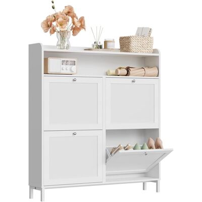 Woltu Meuble À Chaussures À 4 Portes Abattantes, Armoire À Chaussure Pour 8-12 Paires, 100x19,5x107cm, Blanc - Publicité Woltu Meuble À Chaussures À 4 Portes Abattantes, Armoire À Chaussure Pour 8-12 Paires, 100x19,5x107cm, Blanc - Publicité