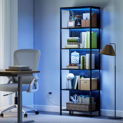 SANMINE HABITAT Bibliothèque Étagère De Rangement À 5 Niveaux Avec Éclairage Led 7 Couleurs. Structure En Acier. 60 X 30 X 179 Cm. Noir - Publicité SANMINE HABITAT Bibliothèque Étagère De Rangement À 5 Niveaux Avec Éclairage Led 7 Couleurs. Structure En Acier. 60 X 30 X 179 Cm. Noir - Publicité