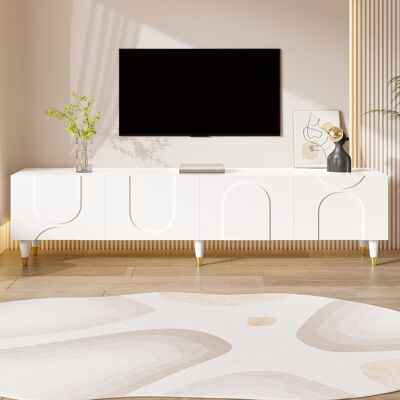 LIBERTÉ Meuble Tv 4 Portes Avec Relief Arche Asymétrique-bois Massif-180x40x50cm - Publicité LIBERTÉ Meuble Tv 4 Portes Avec Relief Arche Asymétrique-bois Massif-180x40x50cm - Publicité