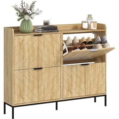 OEM Meuble À Chaussures 16 Paires Avec 4 Tiroirs, Portes Pliantes, Étagères Réglables, 110 X 23,5 X 95,5 Cm, Qui - Publicité OEM Meuble À Chaussures 16 Paires Avec 4 Tiroirs, Portes Pliantes, Étagères Réglables, 110 X 23,5 X 95,5 Cm, Qui - Publicité