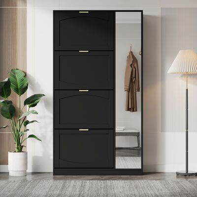 DEVOKO Armoire À Chaussures Avec Miroir 4 Compartiments Pliables Étagère Réglable, Couloir 80 / 147 / 24 Cm Noir - Publicité DEVOKO Armoire À Chaussures Avec Miroir 4 Compartiments Pliables Étagère Réglable, Couloir 80 / 147 / 24 Cm Noir - Publicité