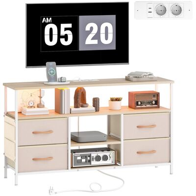 OEM Meuble Tv Avec Éclairage Led Et Ports Usb, Étagères Ouvertes, 4 Tiroirs Rabattables, 120 X 30 X 67,5 Cm, Beige Et Blanc - Publicité OEM Meuble Tv Avec Éclairage Led Et Ports Usb, Étagères Ouvertes, 4 Tiroirs Rabattables, 120 X 30 X 67,5 Cm, Beige Et Blanc - Publicité