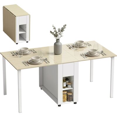 ARRIGONI Table À Manger Pliante Pour 6 Personnes 39-168 Cm, Table De Cuisine Avec 2 Tiroirs Et 4 Étagères Ouvertes, Blanc - Publicité ARRIGONI Table À Manger Pliante Pour 6 Personnes 39-168 Cm, Table De Cuisine Avec 2 Tiroirs Et 4 Étagères Ouvertes, Blanc - Publicité