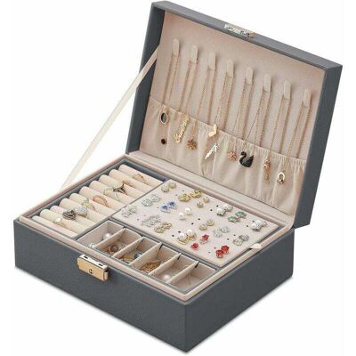 OEM Boîte À Bijoux En Cuir Verrouillable – Coffret De Voyage 23x17x9 Cm – Doublure En Velours Doux – Organisateur De Bijoux Compact Gris-crezuo - Publicité OEM Boîte À Bijoux En Cuir Verrouillable – Coffret De Voyage 23x17x9 Cm – Doublure En Velours Doux – Organisateur De Bijoux Compact Gris-crezuo - Publicité