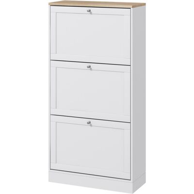 OEM Meuble À Chaussures Scandinave 3 Abattants 18 Paires 60x23,5x115 Cm Blanc - Publicité OEM Meuble À Chaussures Scandinave 3 Abattants 18 Paires 60x23,5x115 Cm Blanc - Publicité