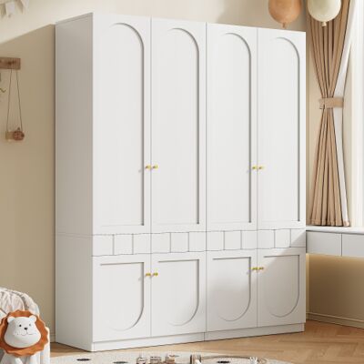 MODERNLUXE Armoire De Chambre - Finition Laquée - 8 Portes Et 4 Tiroirs - Avec Penderie - Poignées En Métal - Blanc - Publicité MODERNLUXE Armoire De Chambre - Finition Laquée - 8 Portes Et 4 Tiroirs - Avec Penderie - Poignées En Métal - Blanc - Publicité