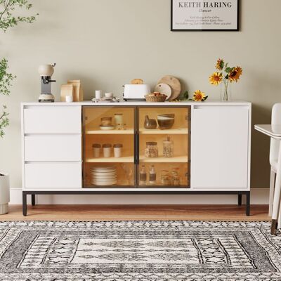 ACKERMAN Meuble Buffet Avec Rangement, Panneau Latéral De Cuisine Avec Espace De Rangement À Portes Et 3 Tiroirs, Meuble De Garde-manger Avec Étagère D'Exposition, Console, Table De Gestion De Salle À Manger, - Publicité ACKERMAN Meuble Buffet Avec Rangement, Panneau Latéral De Cuisine Avec Espace De Rangement À Portes Et 3 Tiroirs, Meuble De Garde-manger Avec Étagère D'Exposition, Console, Table De Gestion De Salle À Manger, - Publicité