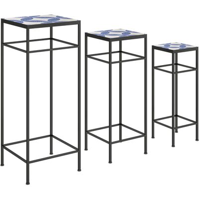 ACKERMAN 3 Supports Pour Plantes 71cm, Étagères Métalliques De Tailles Différentes, Idéal Salon/jardin/balcon, Couleur Bleu/blanc - Publicité ACKERMAN 3 Supports Pour Plantes 71cm, Étagères Métalliques De Tailles Différentes, Idéal Salon/jardin/balcon, Couleur Bleu/blanc - Publicité