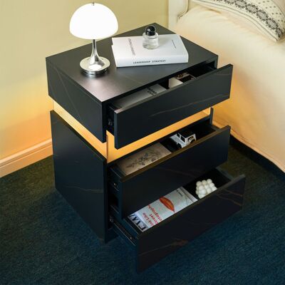 ALLAUVE Table De Nuit Led Avec 3 Tiroirs, Commode Noire Et Or À Panneau Acrylique, Meuble De Chevet Pour Salon Ou Chambre - Publicité ALLAUVE Table De Nuit Led Avec 3 Tiroirs, Commode Noire Et Or À Panneau Acrylique, Meuble De Chevet Pour Salon Ou Chambre - Publicité
